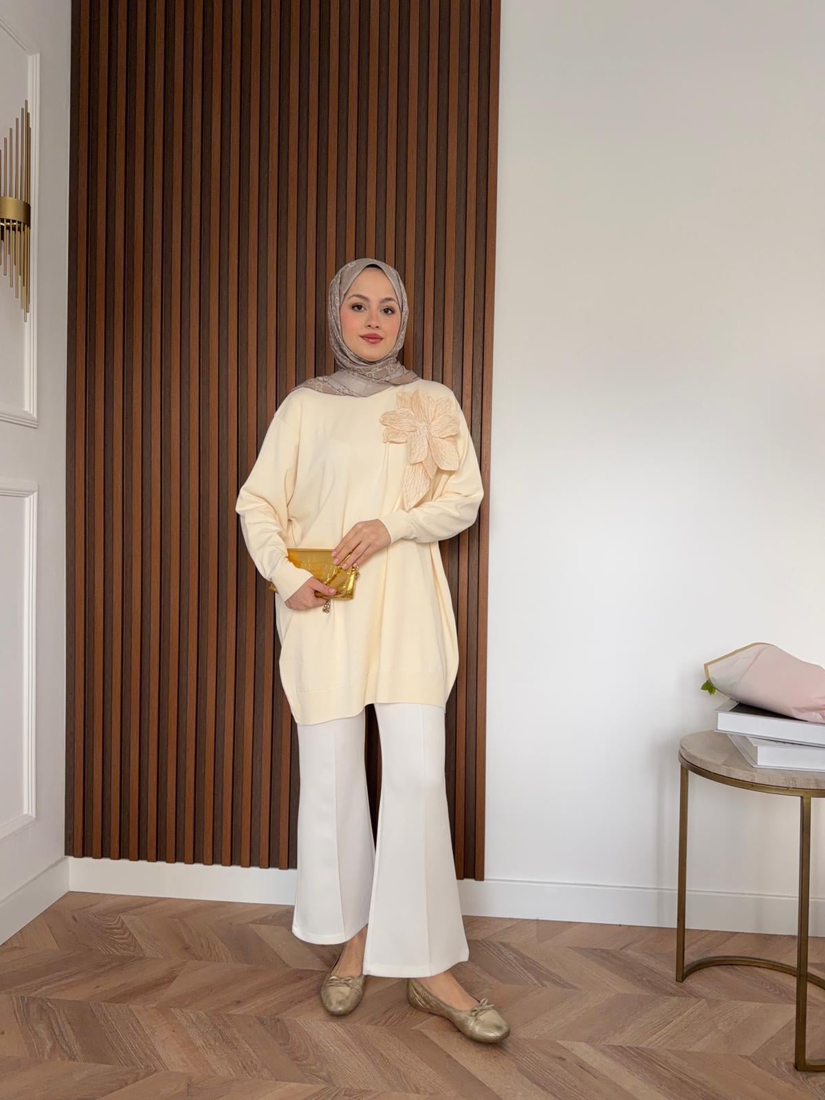 Mora Floral Merserized Tunic Beige