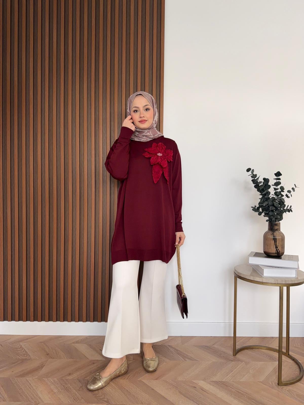 Mora Floral Merserized Tunic Burgundy