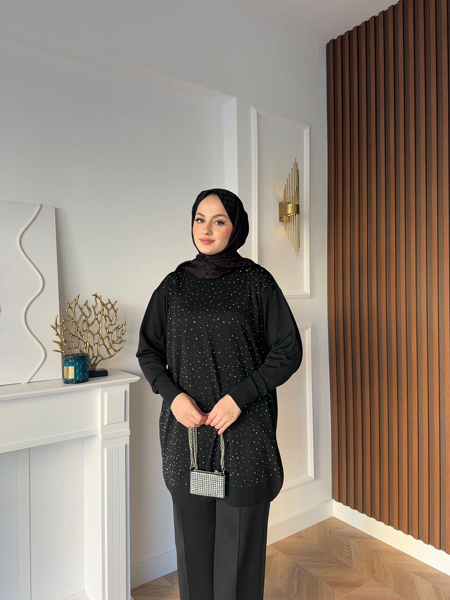 Beige Printed Merserized  Tunic Black