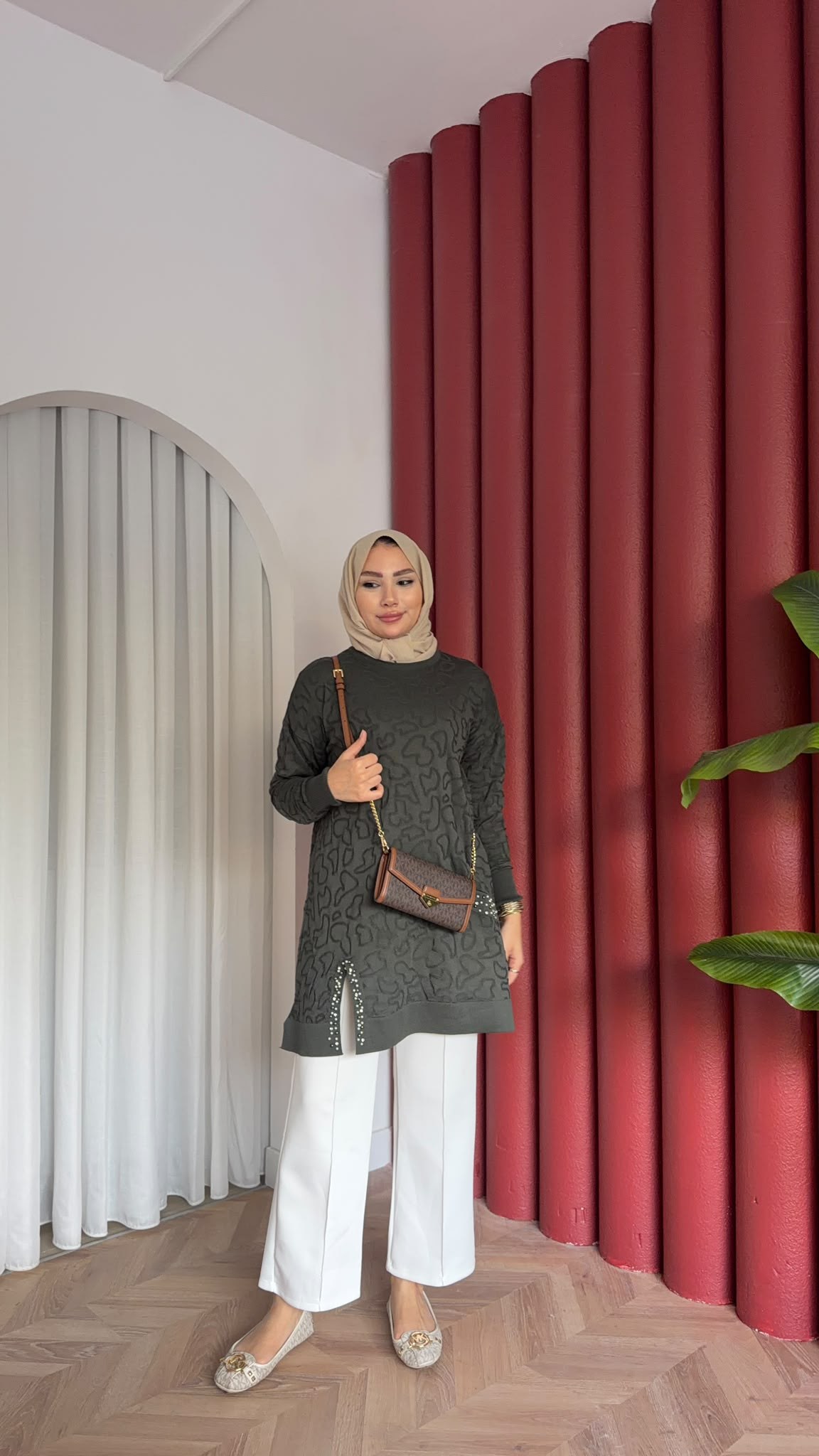 MEYSADESIGN MERSERİZE TUNİK İncili Merserize Tunik Haki