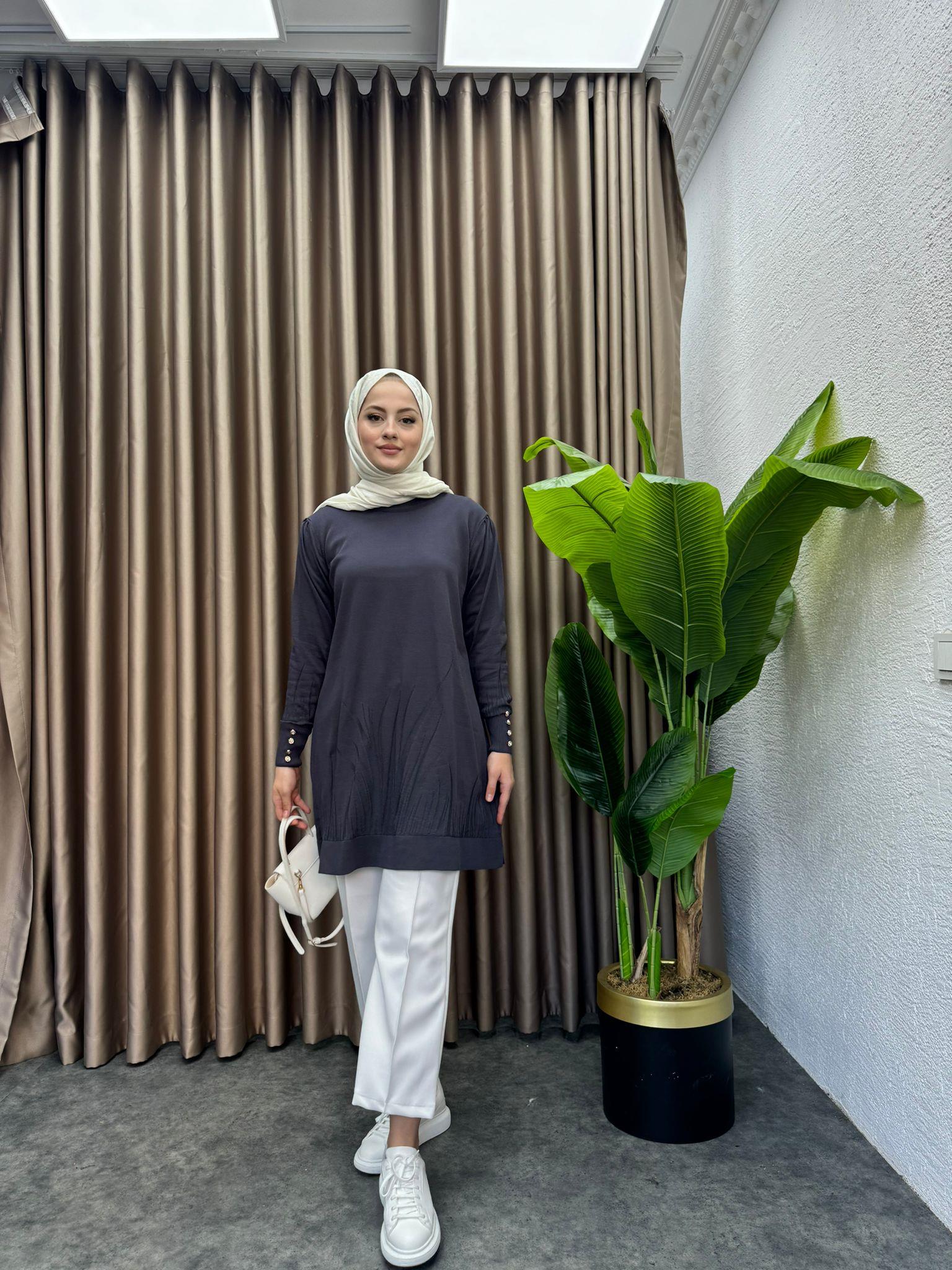 Leaf Pattern Merserized Sweater Grey