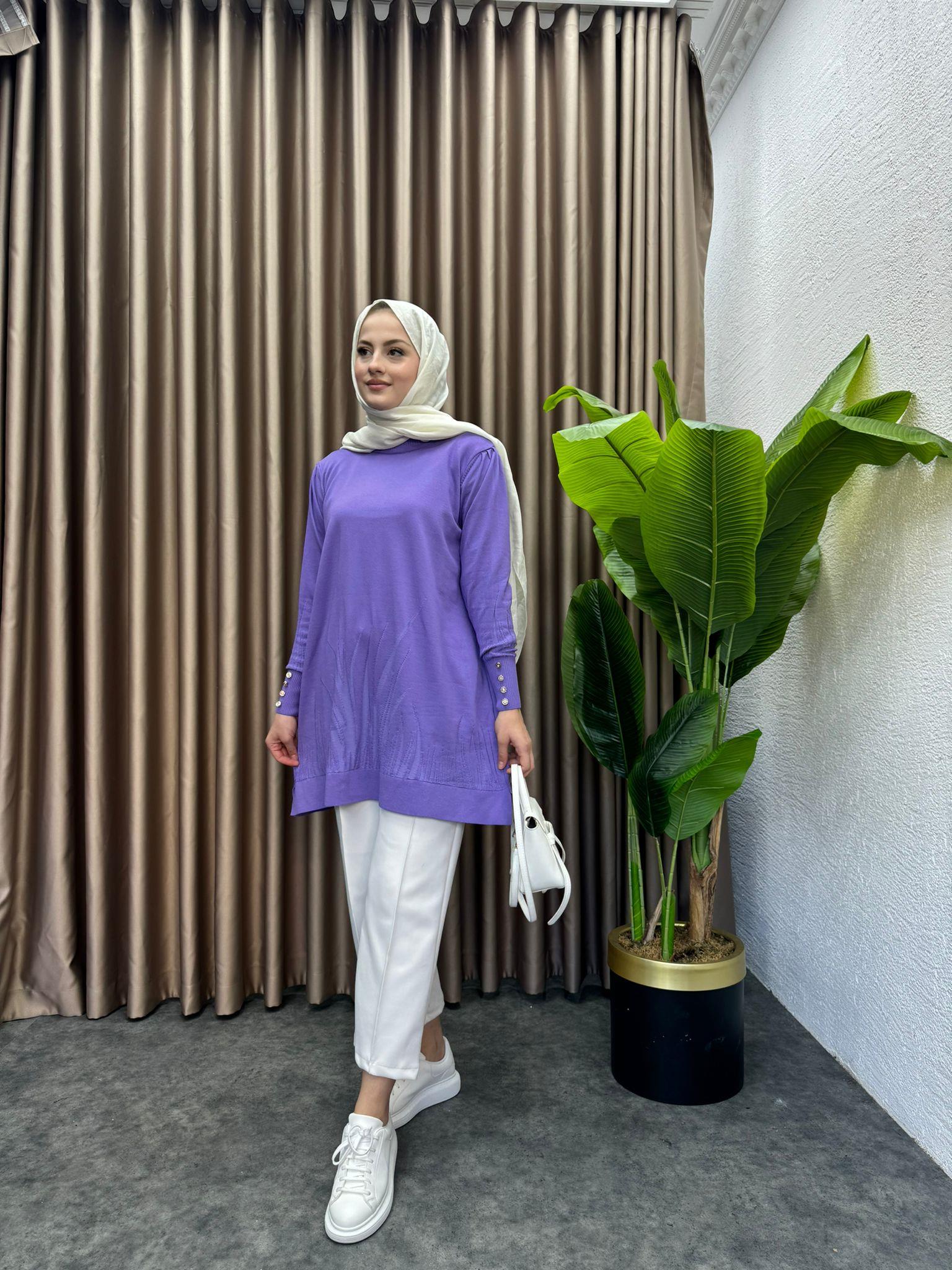 Leaf Pattern Merserized Sweater Lilac