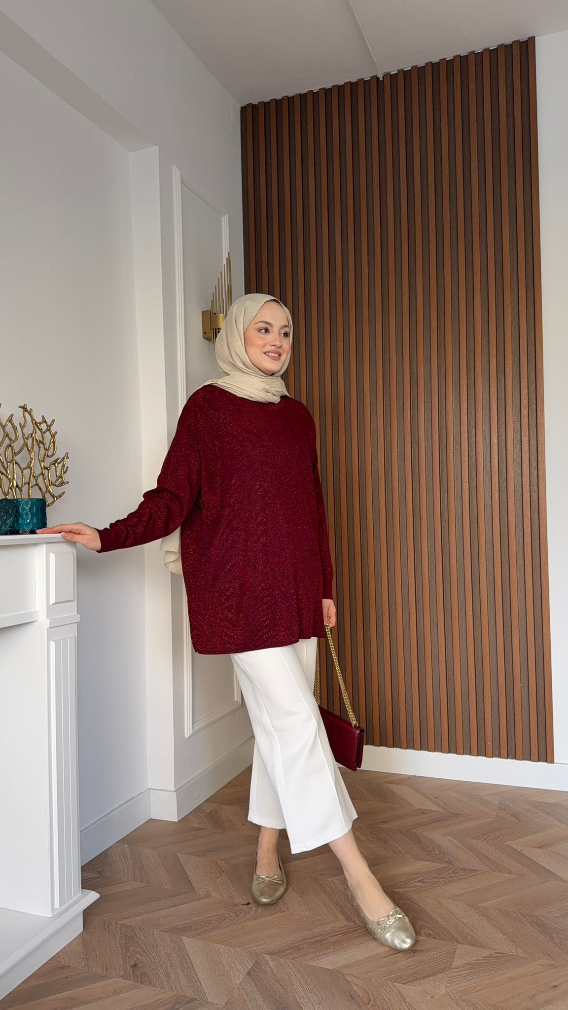 MEYSADESIGN MERSERIZED Zebra Desenli Simli Merserize Tunik Bej