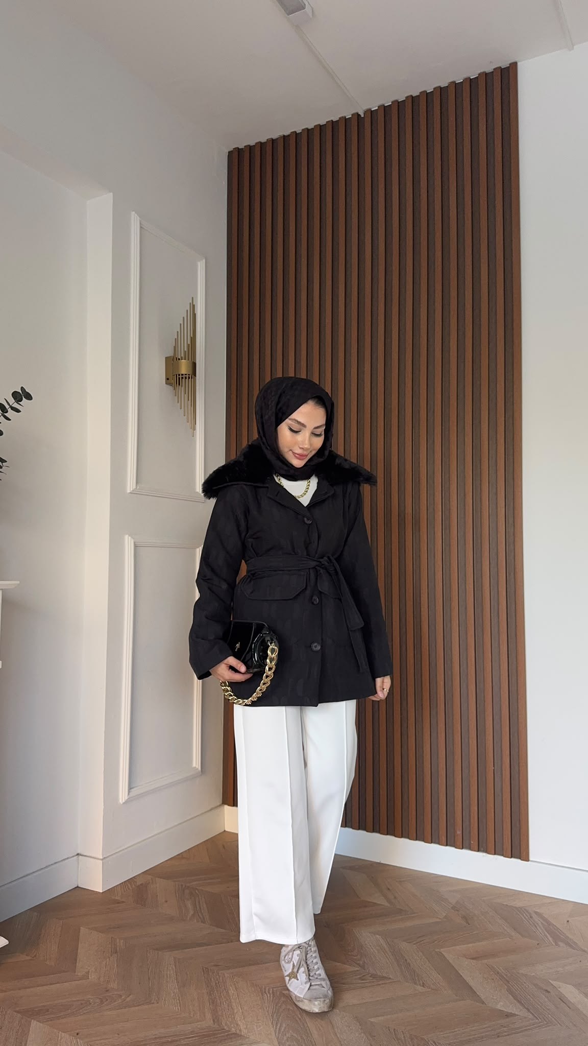 MEYSADESIGN MONT Mia Seyyar Kürk Yakalı Mont Siyah