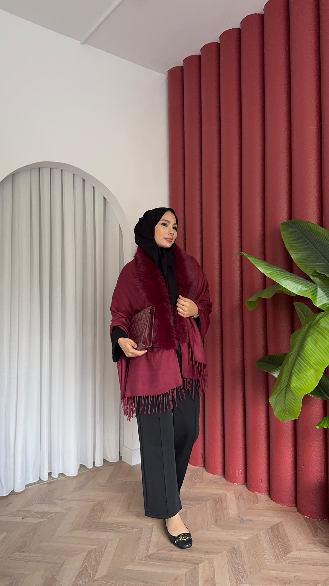 MEYSADESIGN OMUZ ATKISI Kürklü Atkı Bordo
