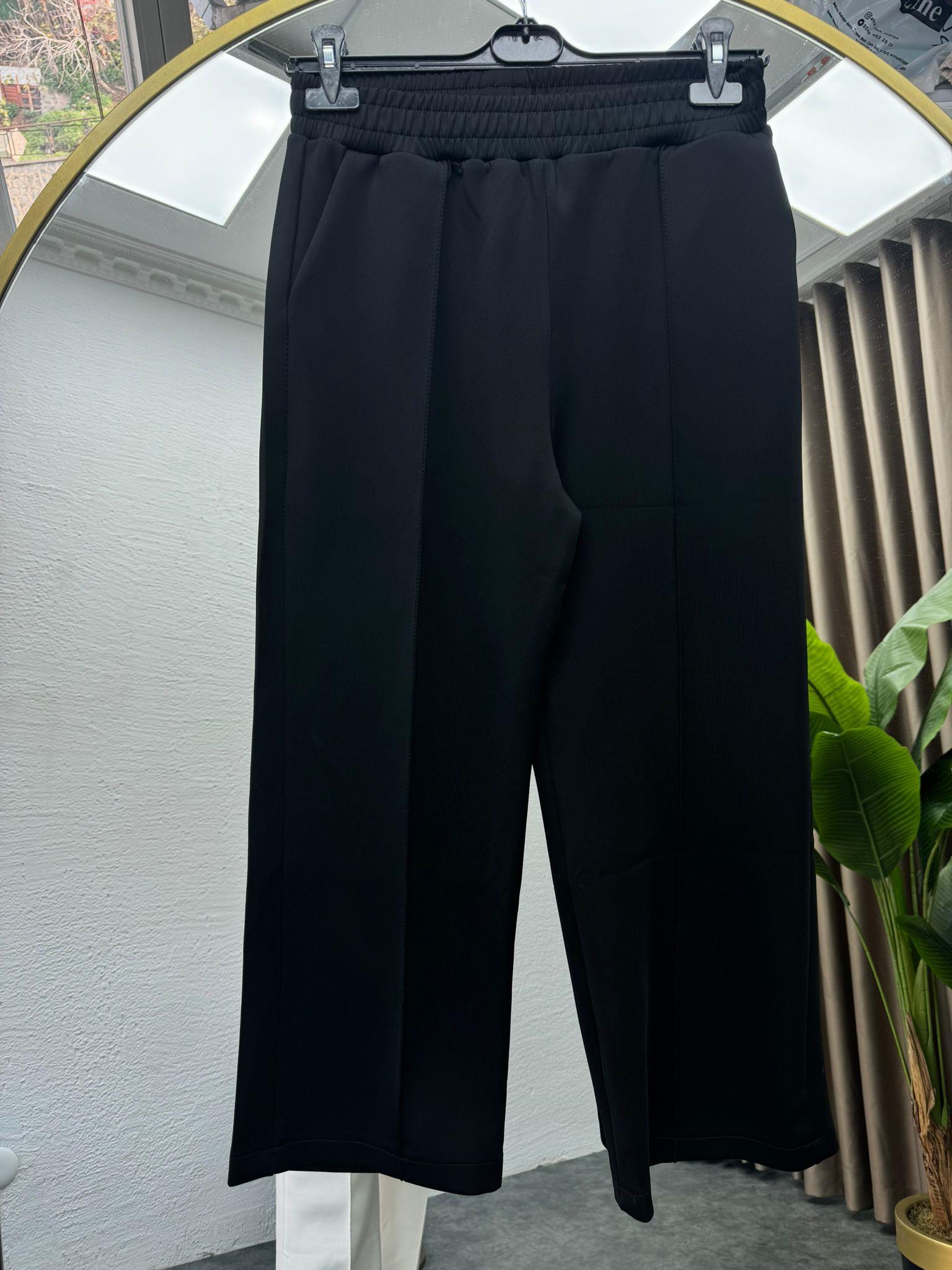 MEYSADESIGN PANTOLON Bilek Boy Çimalı Siyah Scuba Pantolon