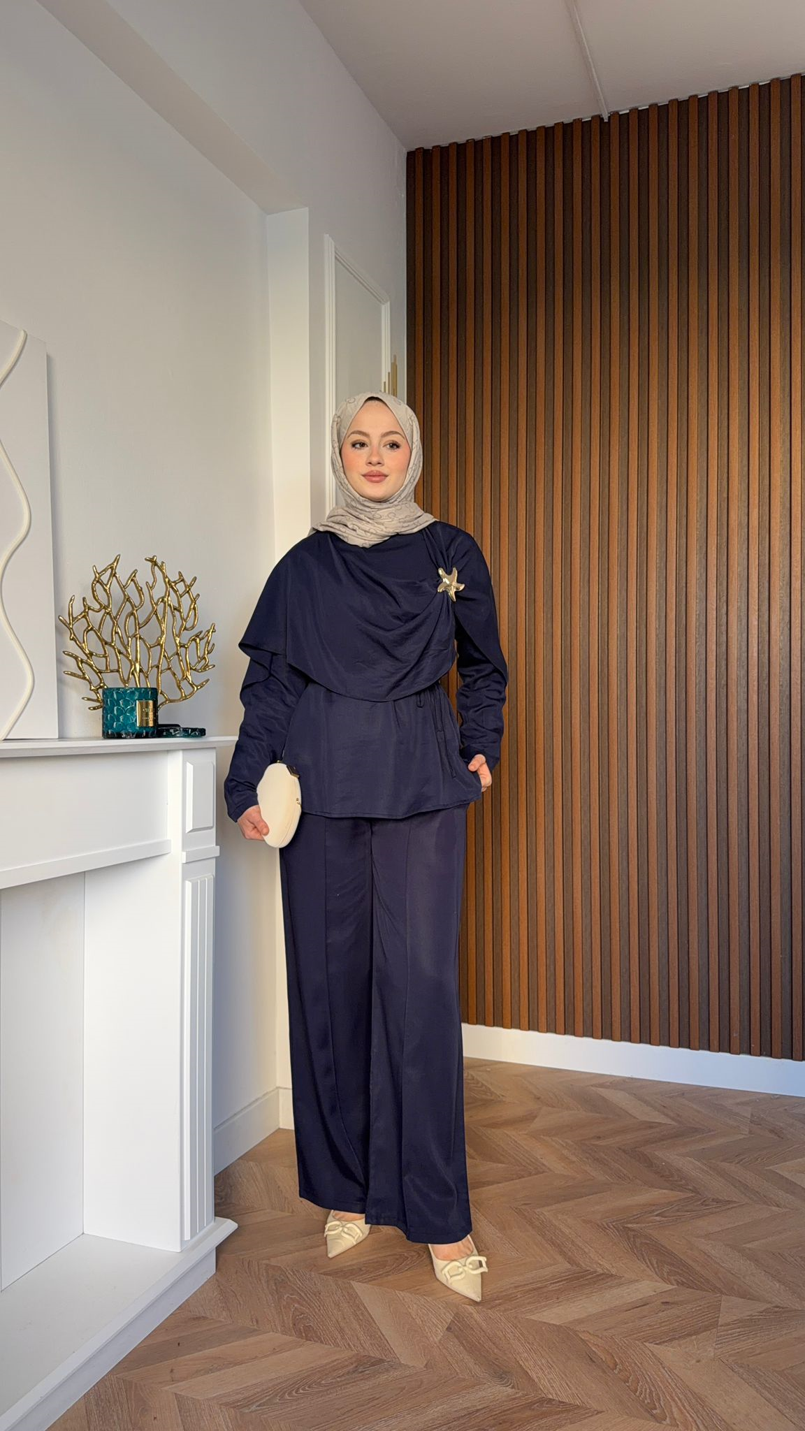 MEYSADESIGN TROUSER SETS Ales Deniz Yıldızı Broşlu Takım Lacivert