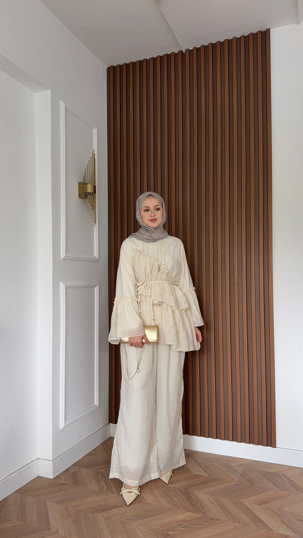 MEYSADESIGN PANTOLON TAKIM Bali katkat tül model takım Bej