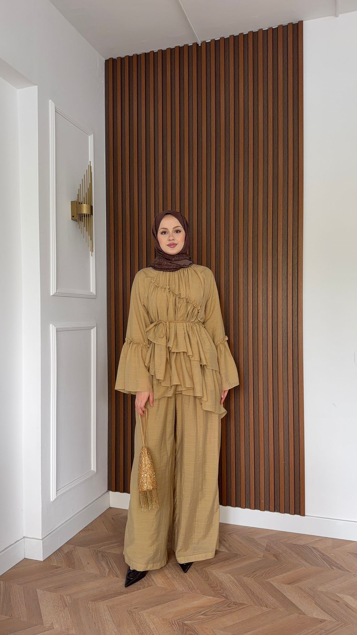 MEYSADESIGN PANTOLON TAKIM Bali Katkat Tül Model Takım Yağ Yeşili