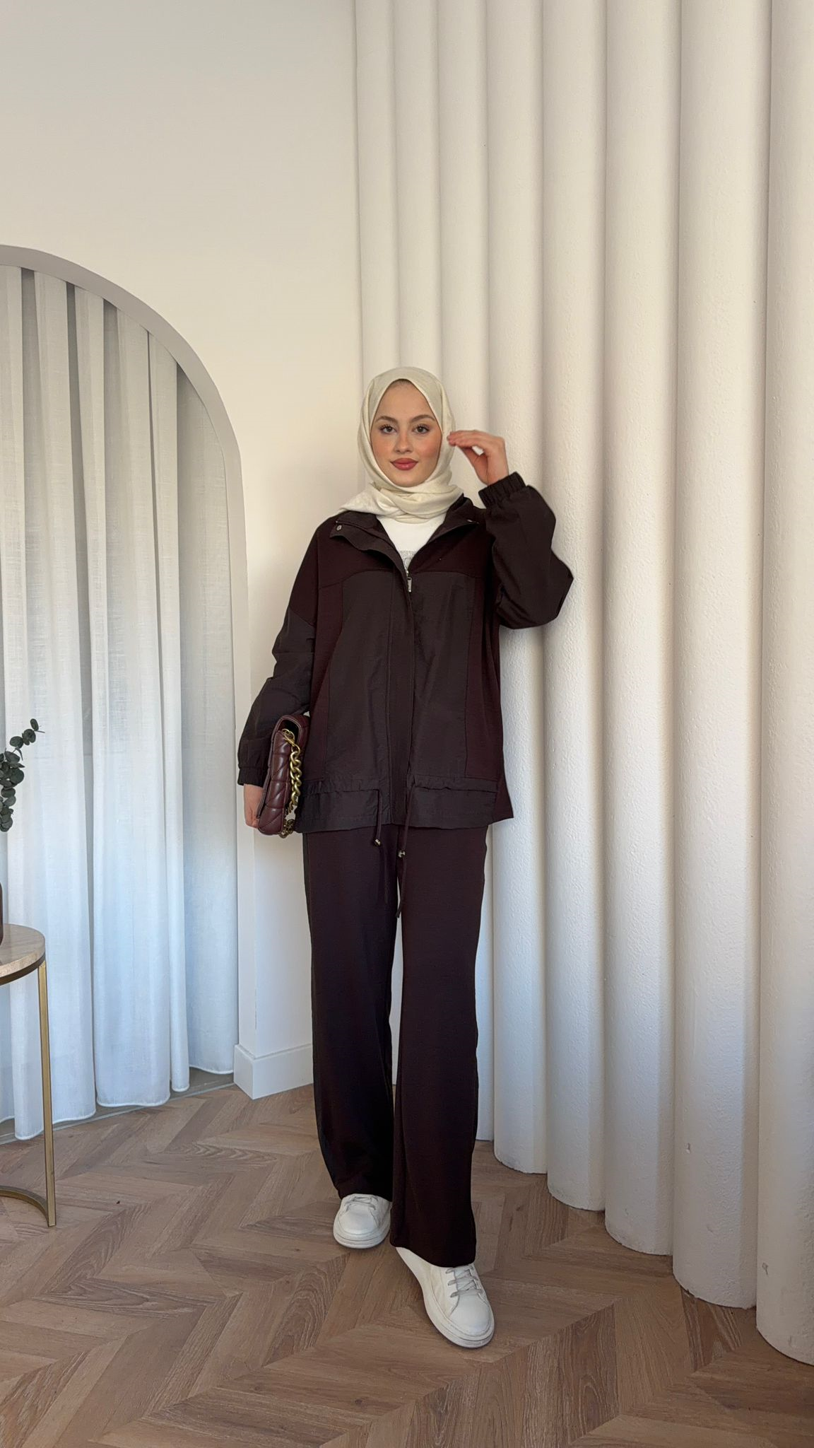 MEYSADESIGN TROUSER SETS Bihter Nervürlü İkili Takım Acı Kahve