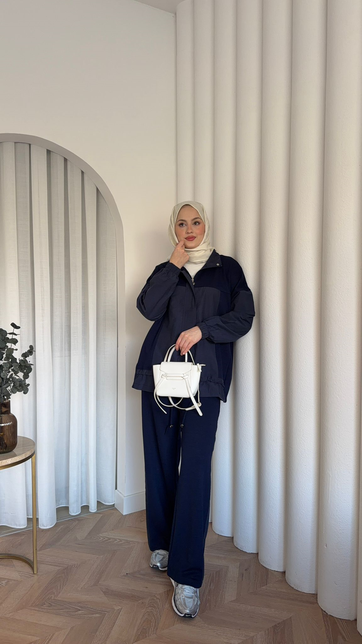 MEYSADESIGN PANTOLON TAKIM Bihter Nervürlü İkili Takım Lacivert