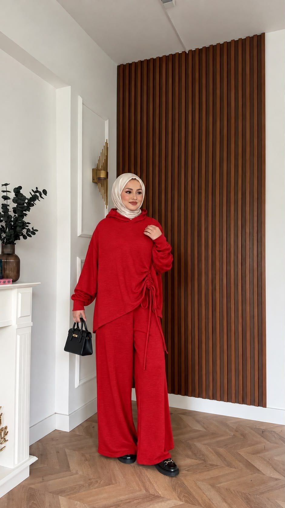 MEYSADESIGN PANTOLON TAKIM Büzgülü Eşofman Takımı Kırmızı
