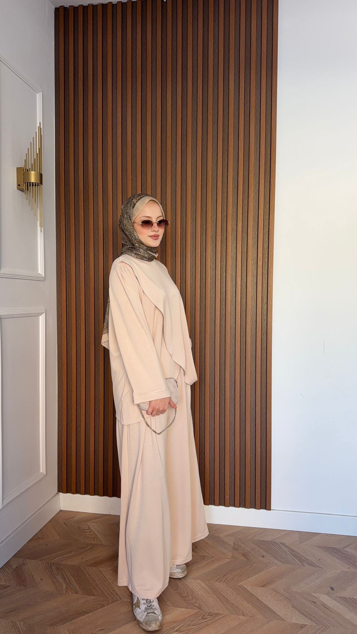 MEYSADESIGN PANTOLON TAKIM Çapraz Oysh İkili Takım Bej
