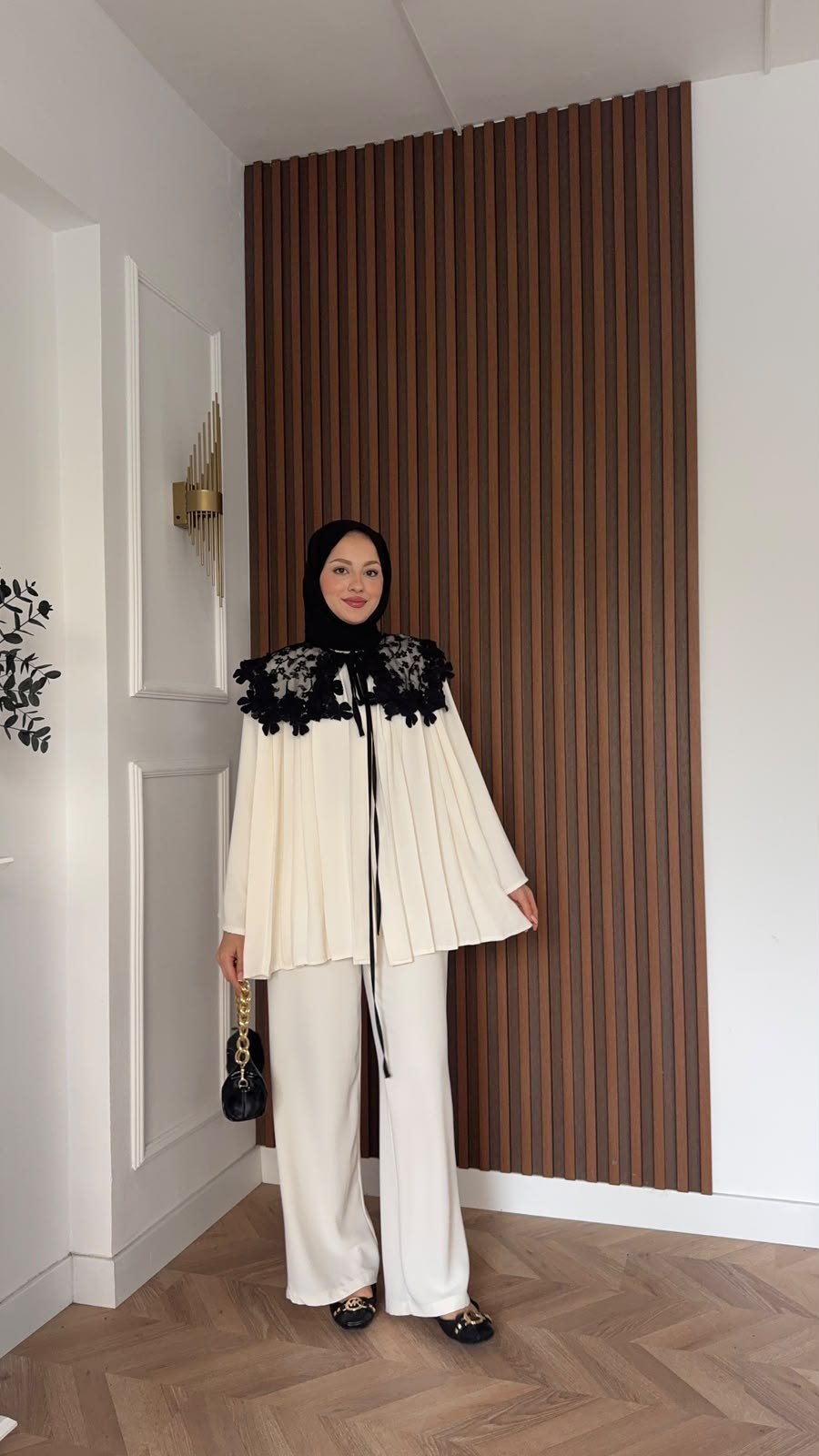 MEYSADESIGN PANTOLON TAKIM Dantel Yakalı Pileli İkili Takım Beyaz