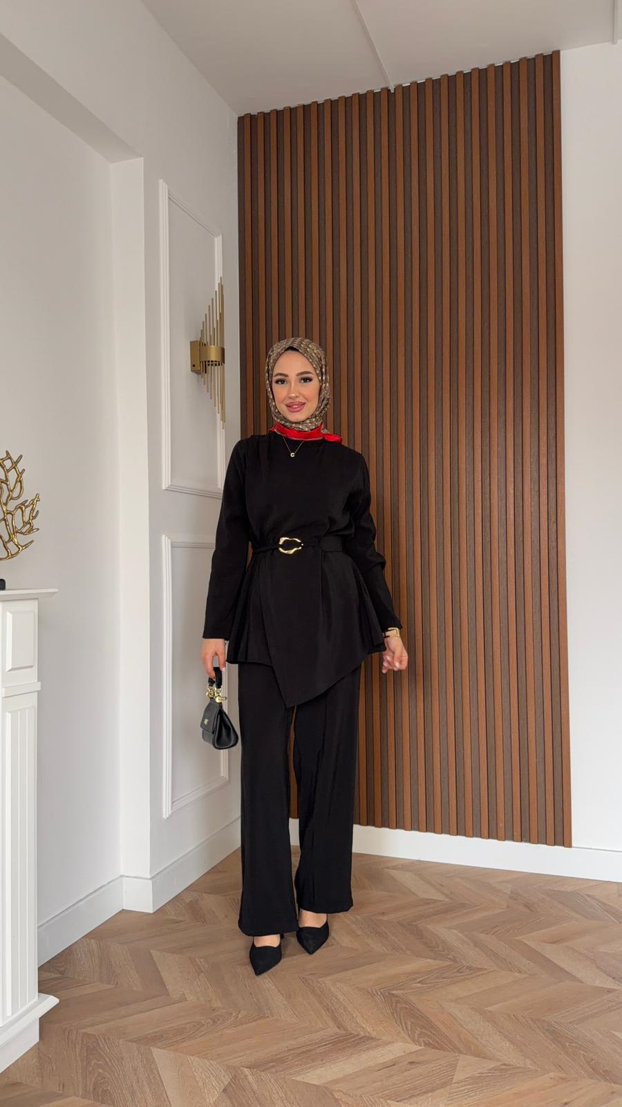 MEYSADESIGN TROUSER SETS Defne Tensel İkili Takım Siyah