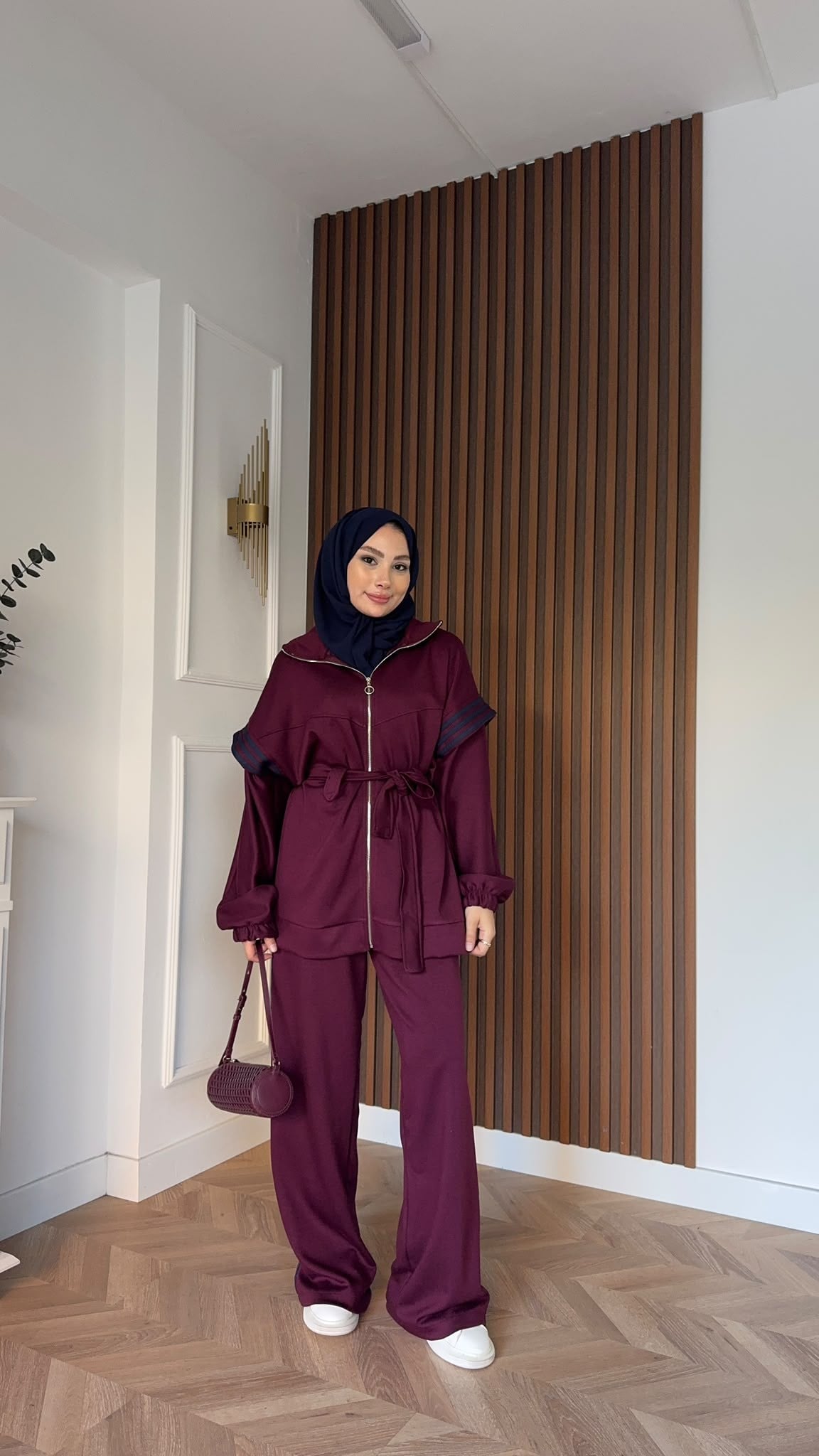 MEYSADESIGN PANTOLON TAKIM Dima Çizgili Eşofman Takımı Bordo