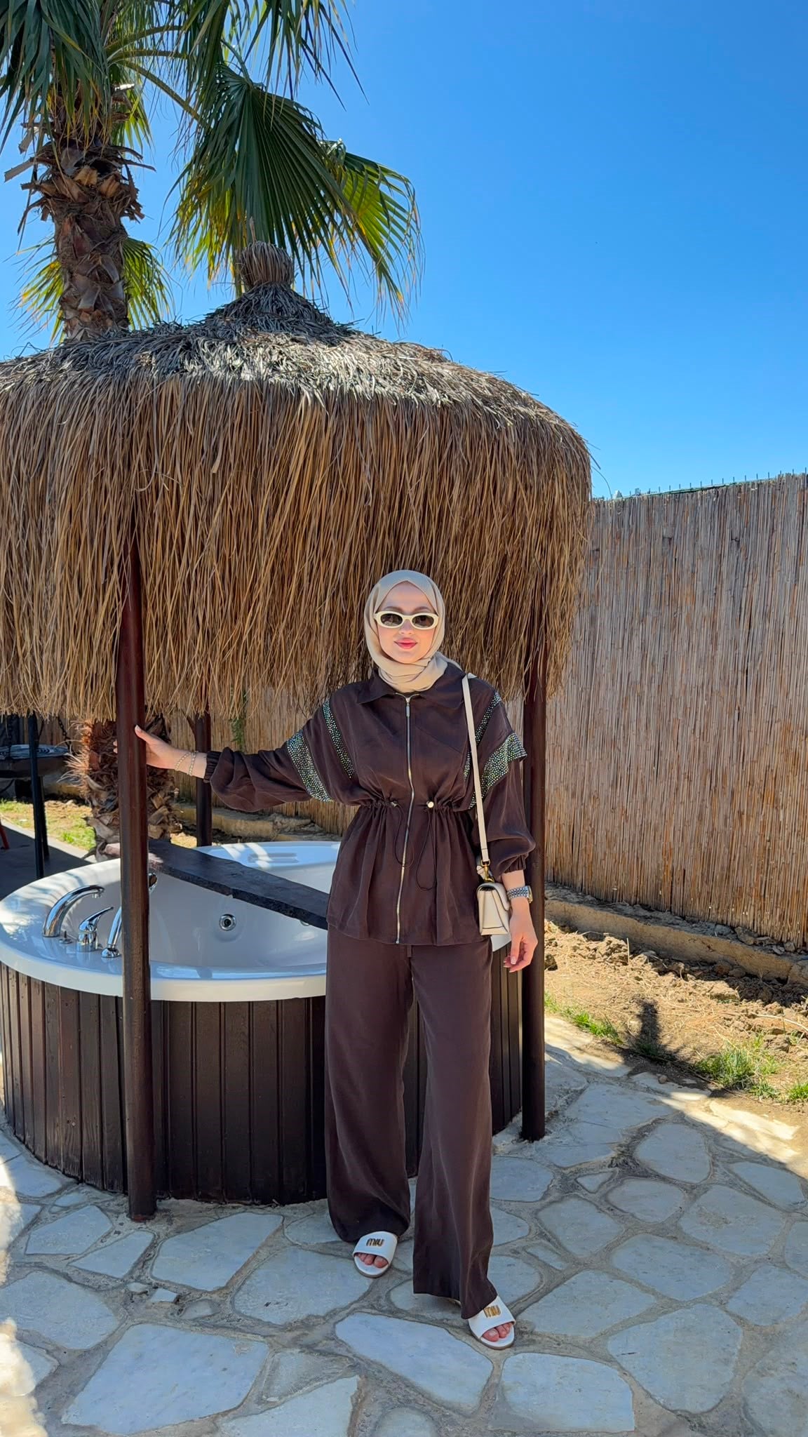 MEYSADESIGN PANTOLON TAKIM Disa Taşlı Tensel Takım Kahve