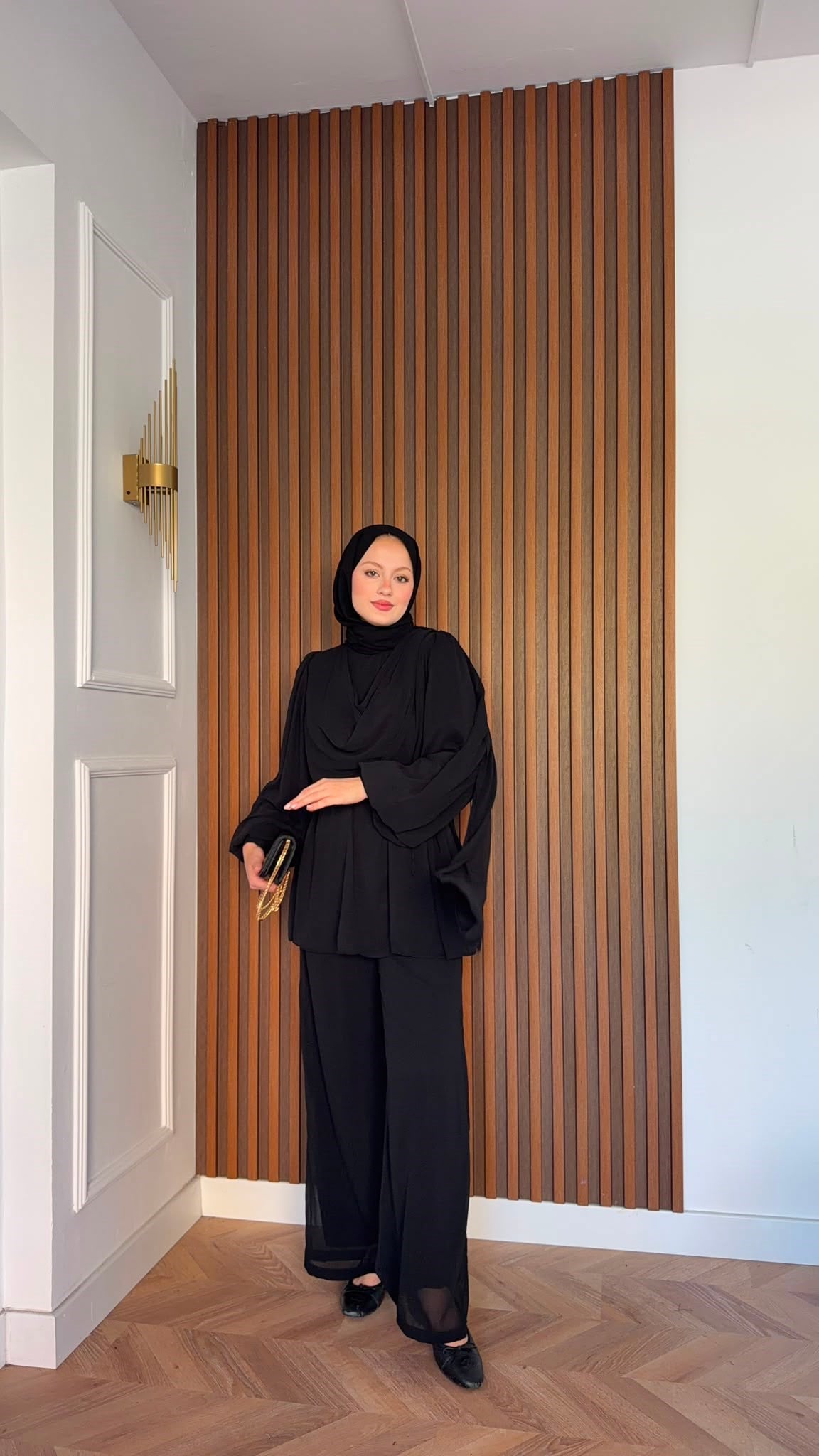 MEYSADESIGN PANTOLON TAKIM Drape Detaylı Şifon Takım Siyah