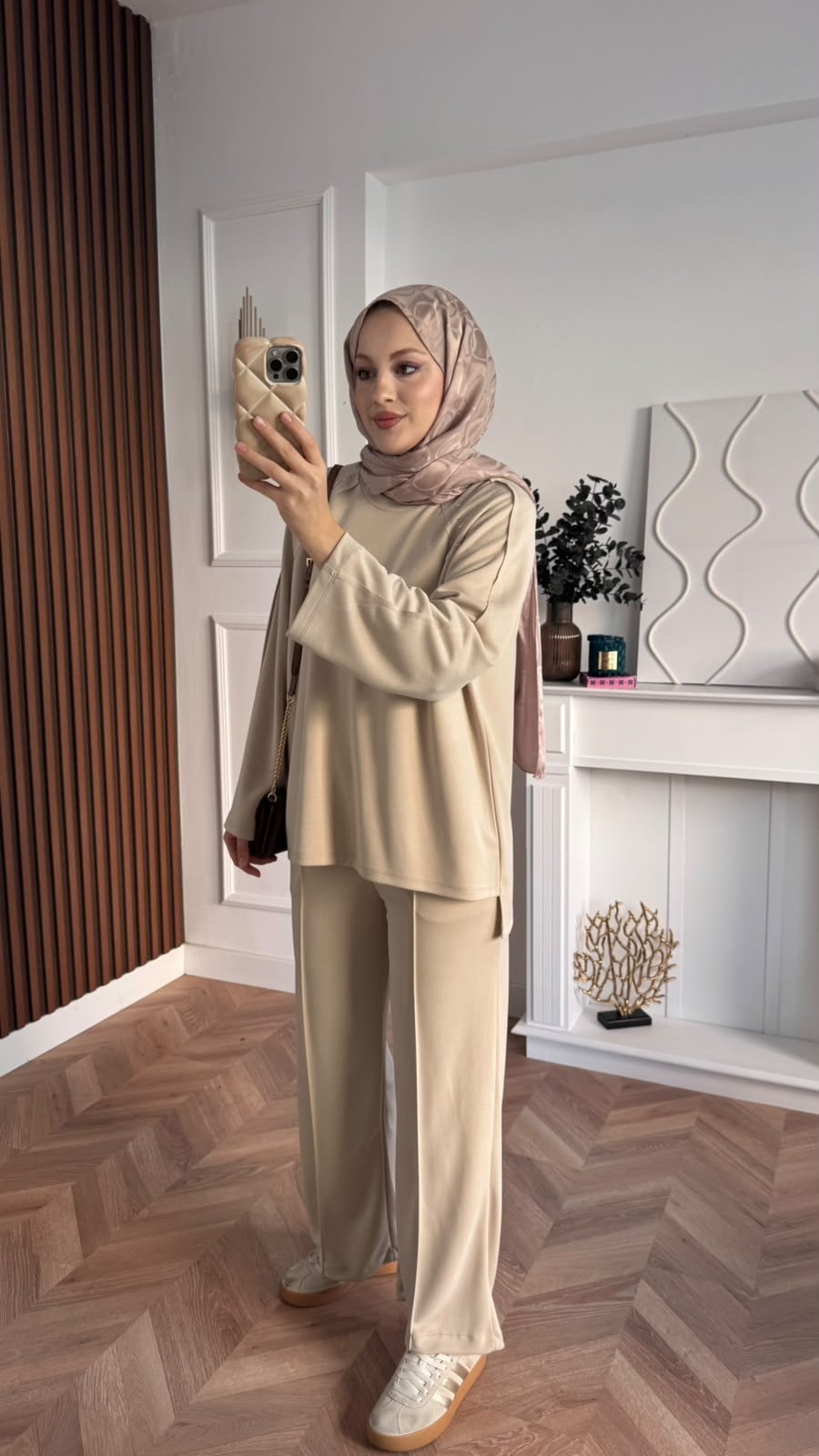 MEYSADESIGN PANTOLON TAKIM Efor Taşlı Pike İkili Takım Bej