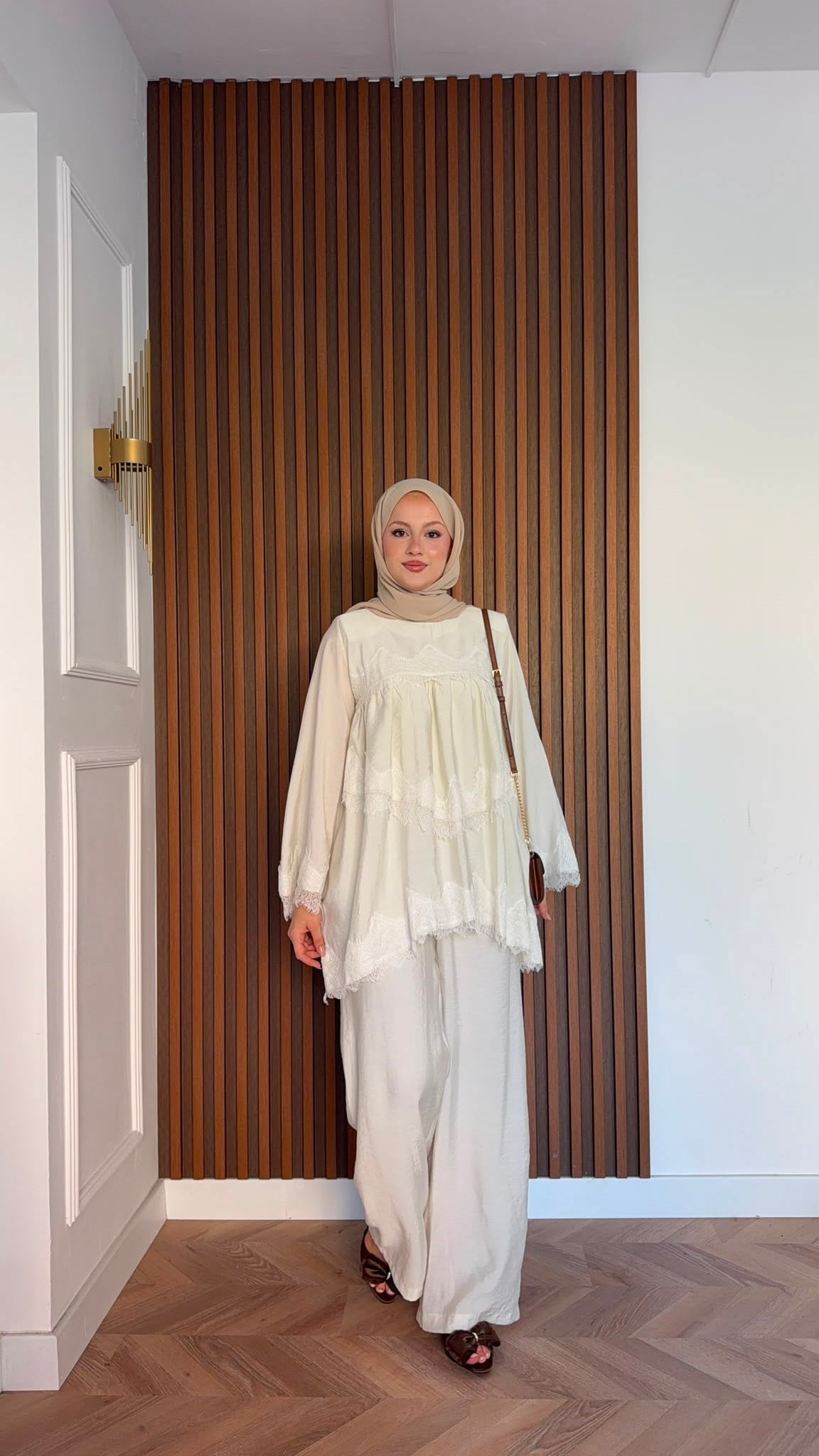 MEYSADESIGN PANTOLON TAKIM Elora Dantelli Tensel Takım Ekru