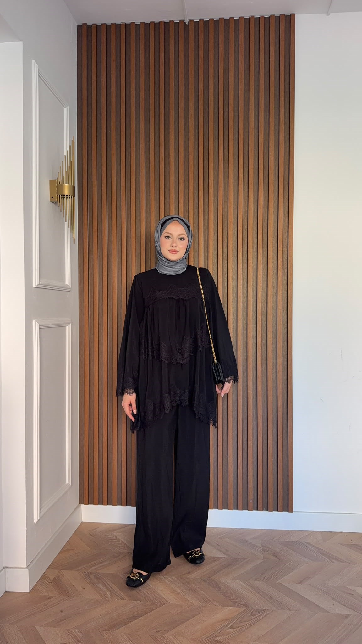 MEYSADESIGN PANTOLON TAKIM Elora Dantelli Tensel Takım Siyah