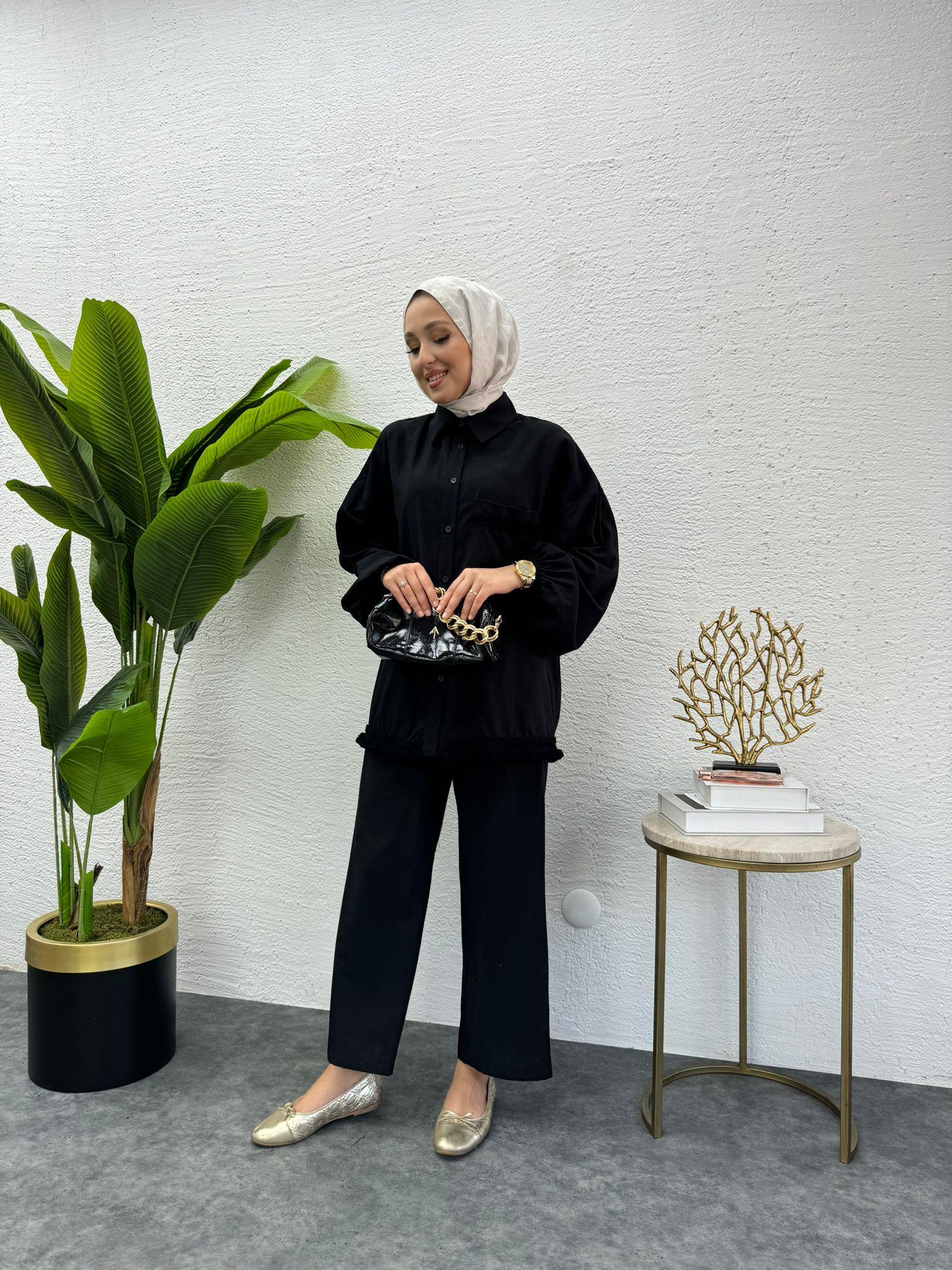 Flaulu Detail Linen Set Black