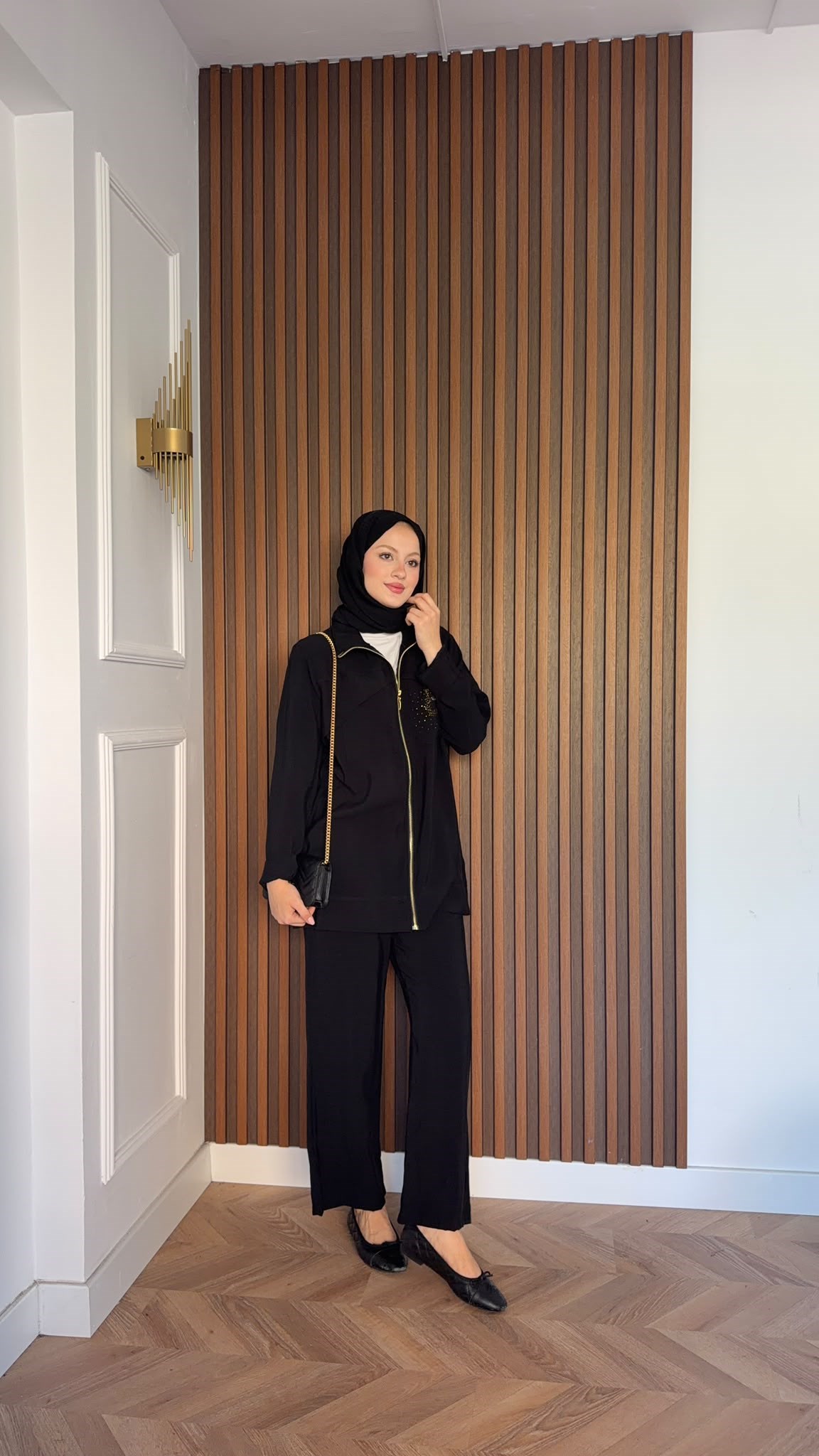 MEYSADESIGN PANTOLON TAKIM Gold Taş Baskılı Tensel İkili Takım Siyah