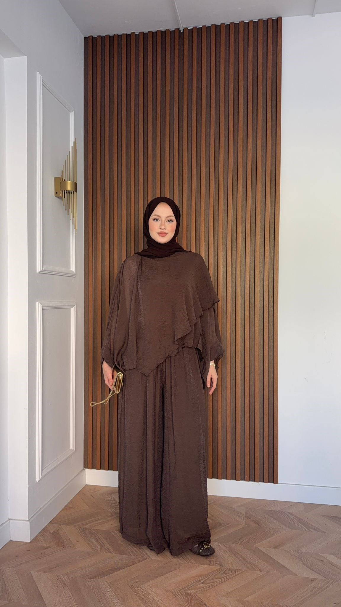 MEYSADESIGN PANTOLON TAKIM Mina Vual Pantolonlu Takım Acı Kahve