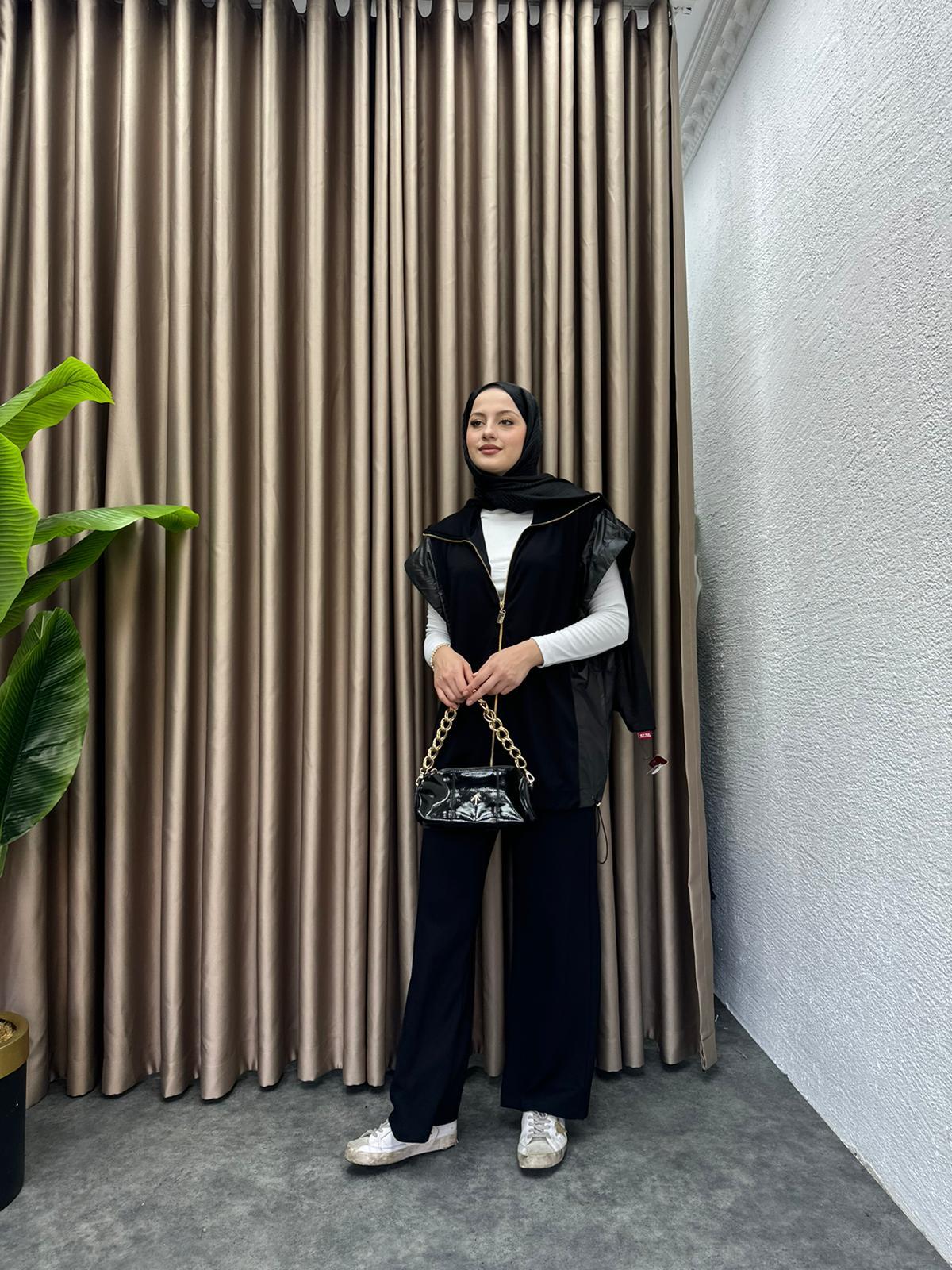 Ribbed Detail Oysh Waistcoat Set Black