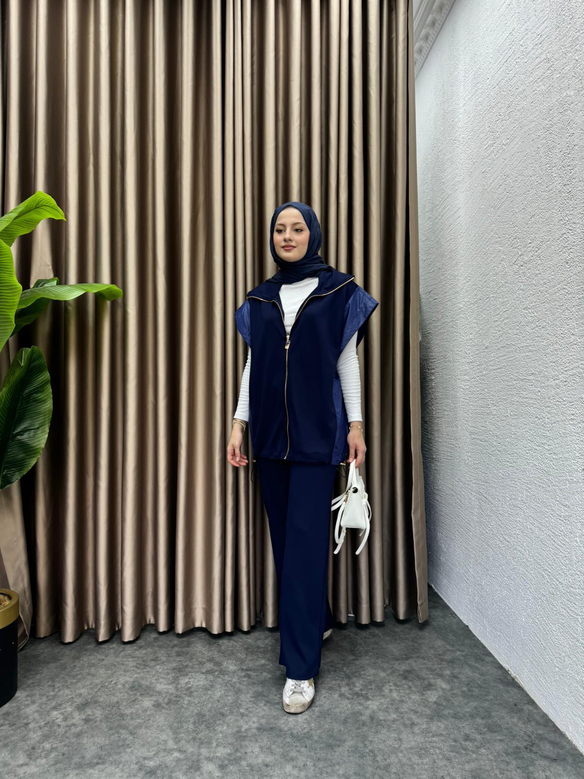 Ribbed Detail Oysh Waistcoat Set Navy