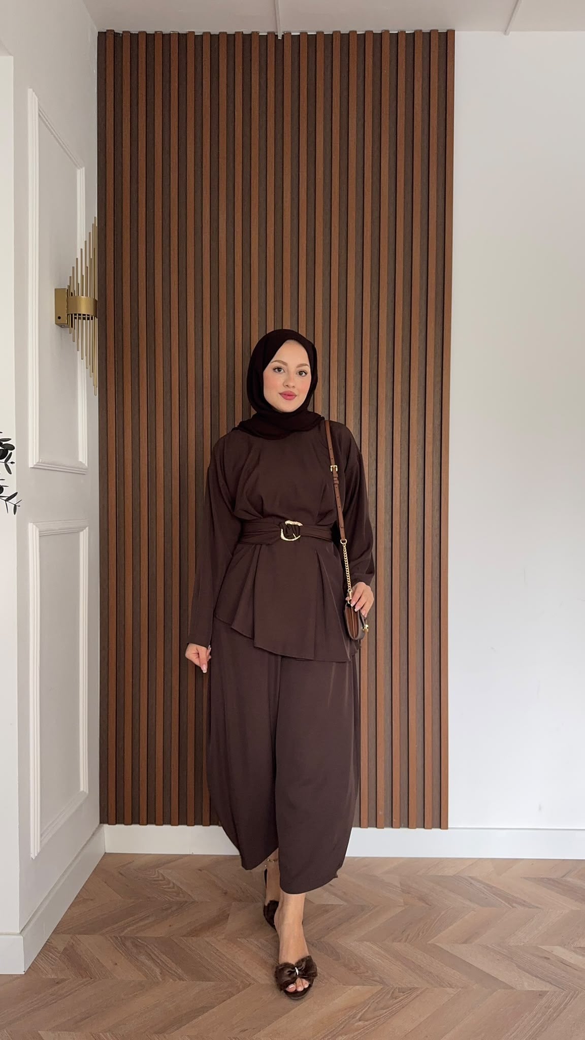 MEYSADESIGN PANTOLON TAKIM Peri Pensli Pantolon Takım Acı Kahve