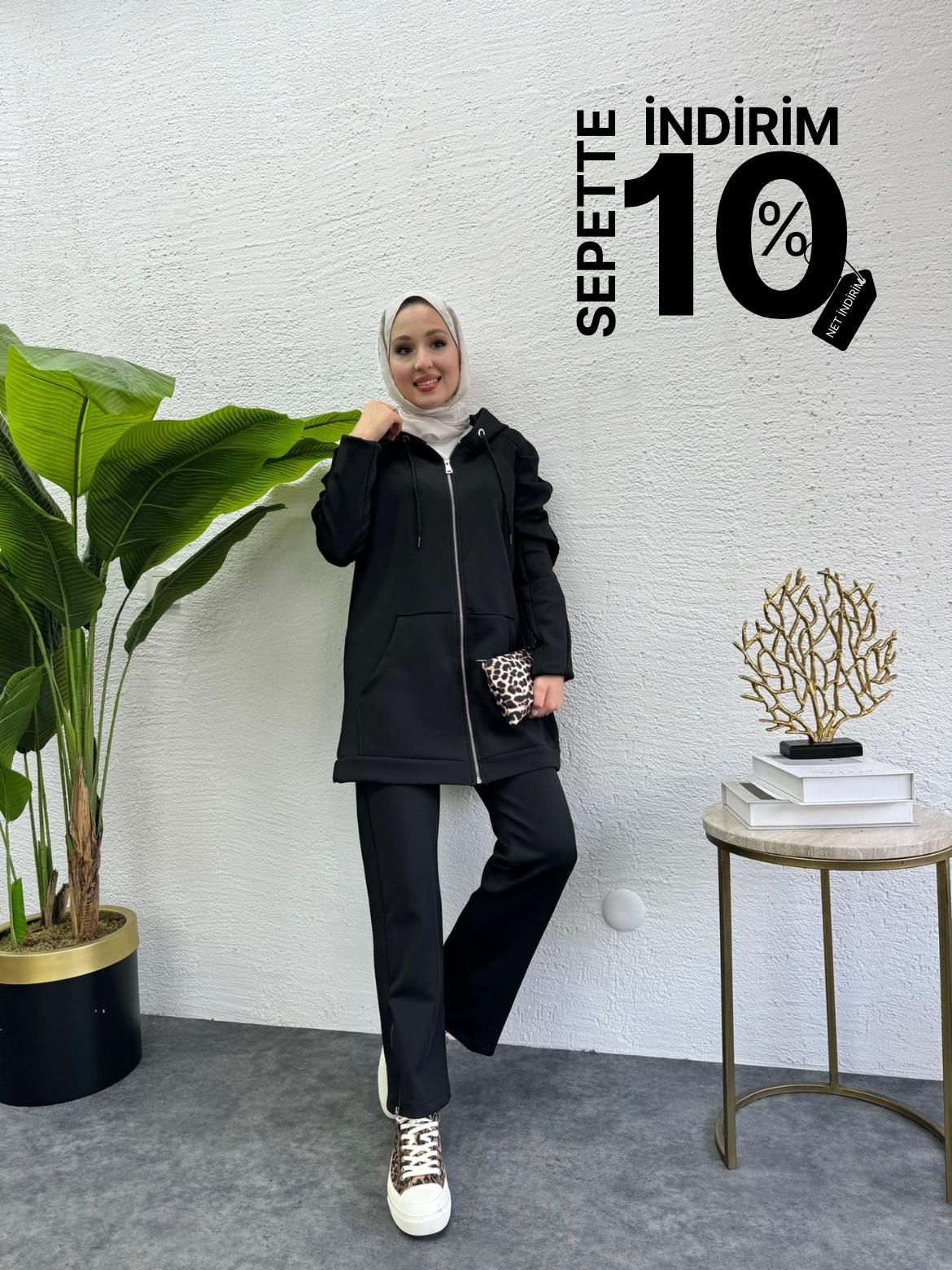 Prenses Sleeve Scuba 2-Piece Set Black