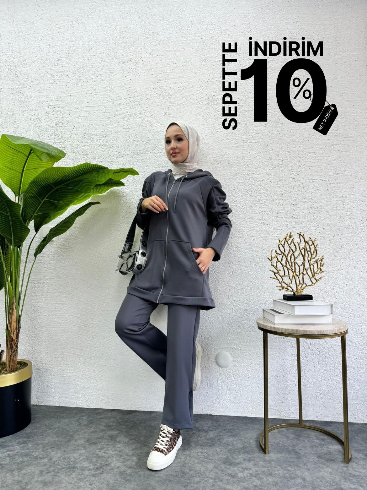 Prenses Sleeve Scuba 2-Piece Set Anthracite