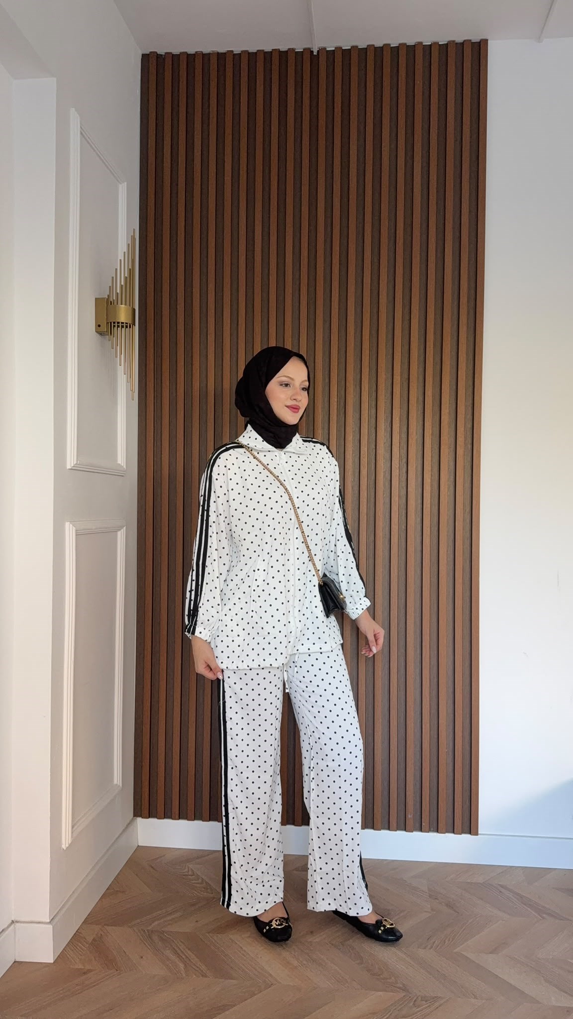 MEYSADESIGN PANTOLON TAKIM Puantiyeli Çizgili Spor Takım Beyaz