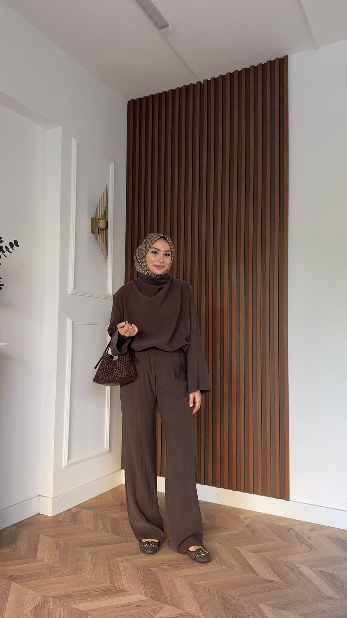 MEYSADESIGN PANTOLON TAKIM Qesa Dik Yaka İkili Takım Acı Kahve