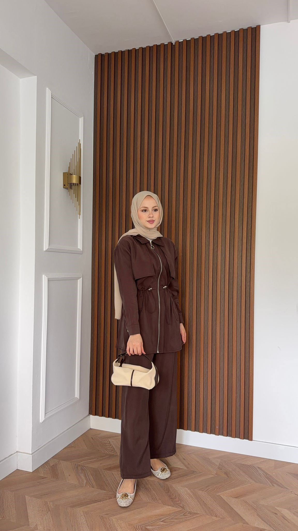 MEYSADESIGN PANTOLON TAKIM Quse Tensel Pantolonlu Takım Acı Kahve