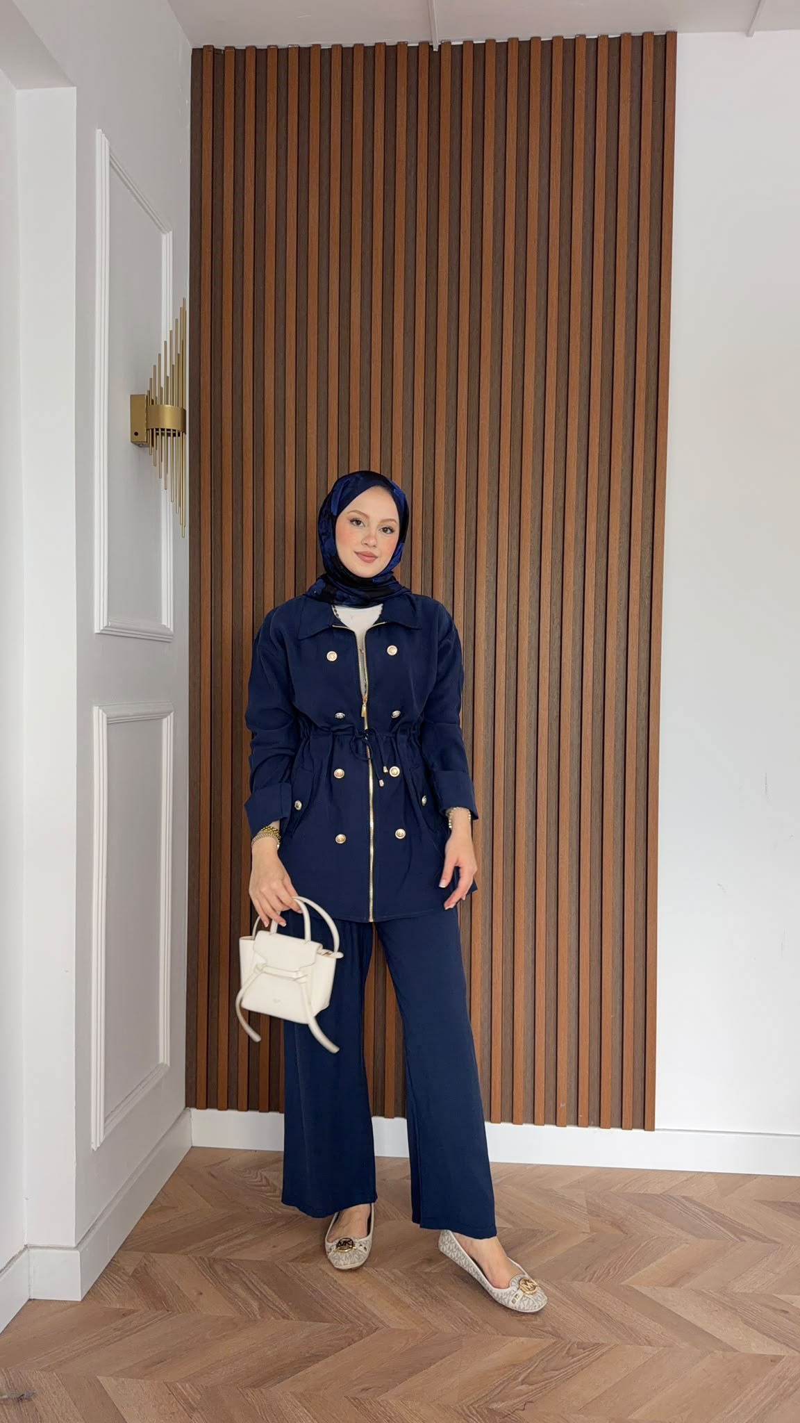 MEYSADESIGN PANTOLON TAKIM Roma Gold Düğmeli Tensel Takım Lacivert