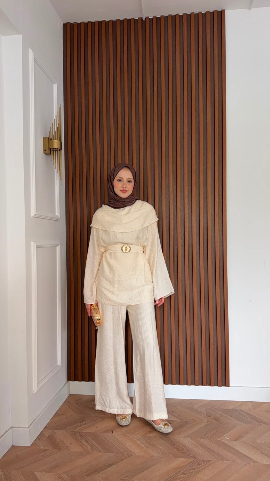 MEYSADESIGN PANTOLON TAKIM Şal Yakalı Tensel Pantolonlu Takım Bej