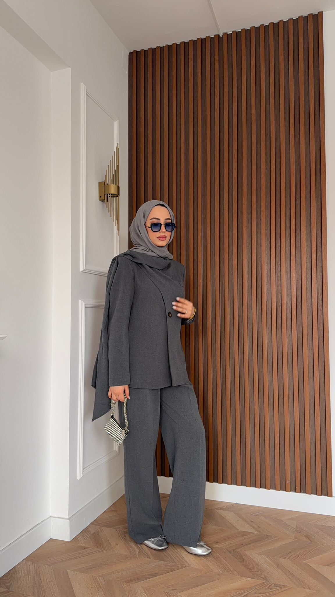 MEYSADESIGN TROUSER SETS Samira Tasarım Ceket Takım Gri