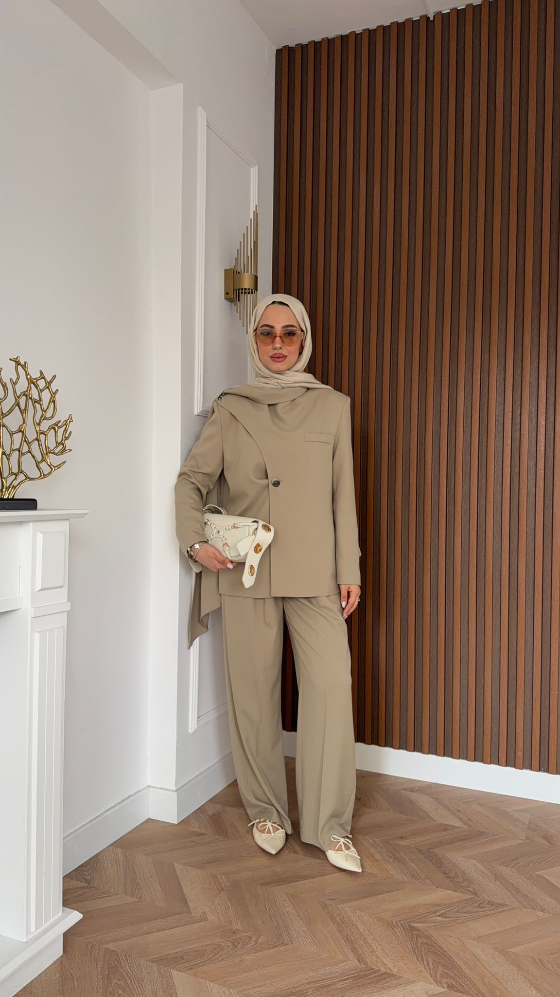 MEYSADESIGN TROUSER SETS Samira Tasarım Ceket Takım Bej