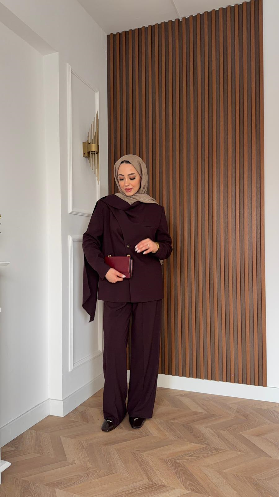 MEYSADESIGN TROUSER SETS Samira Tasarım Ceket Takım Bordo