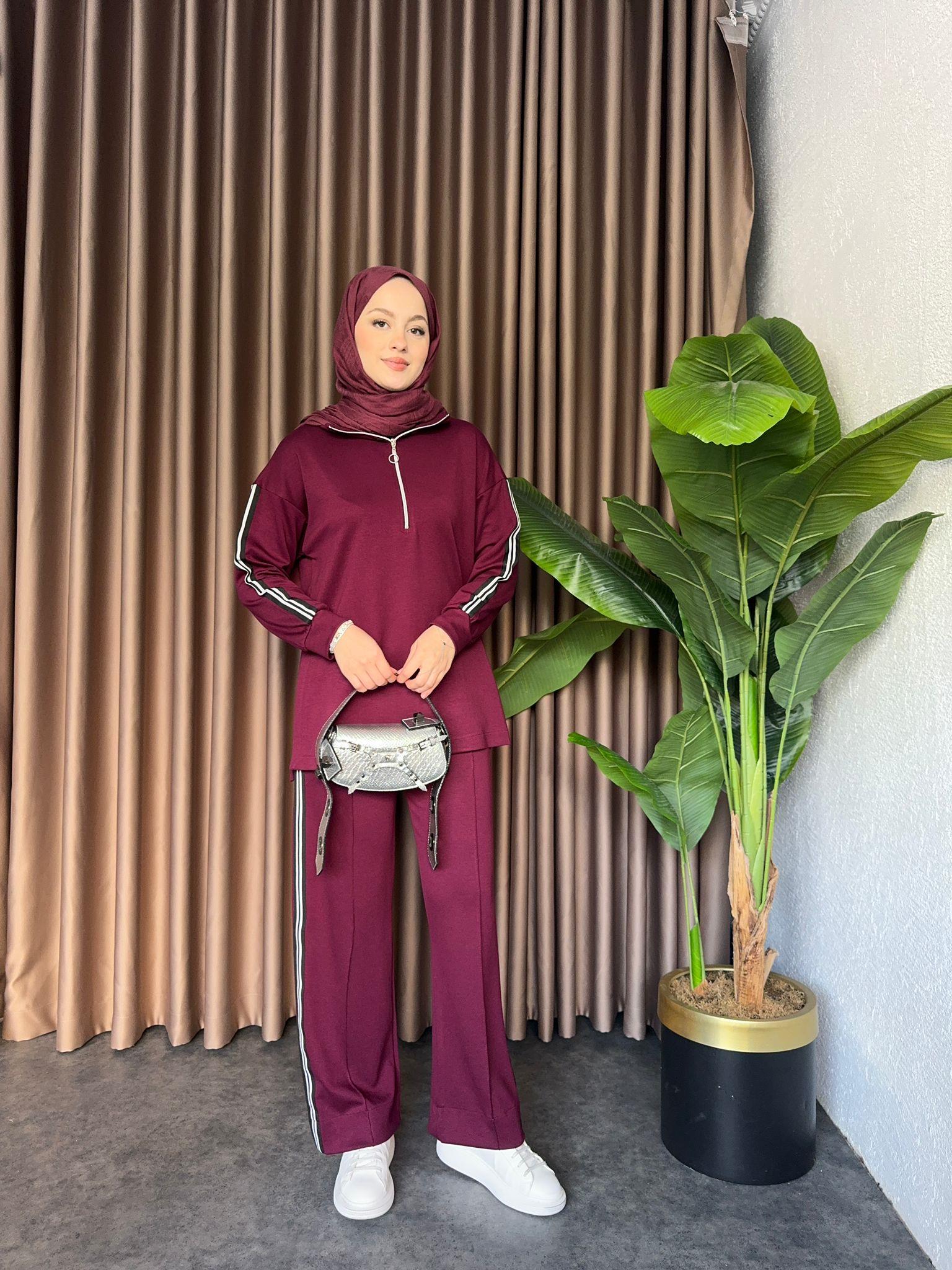 Şeritli Oysh Takım Bordo