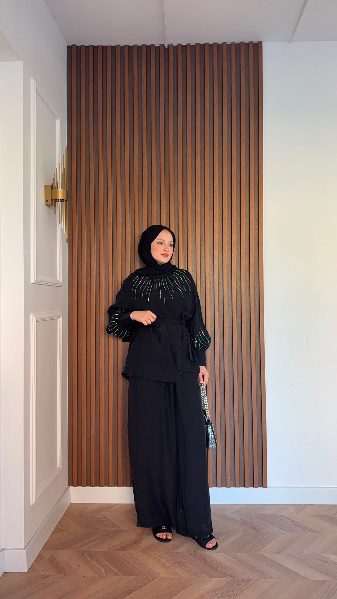 MEYSADESIGN PANTOLON TAKIM Silver Taşlı Tül Pantolonlu Takım Siyah