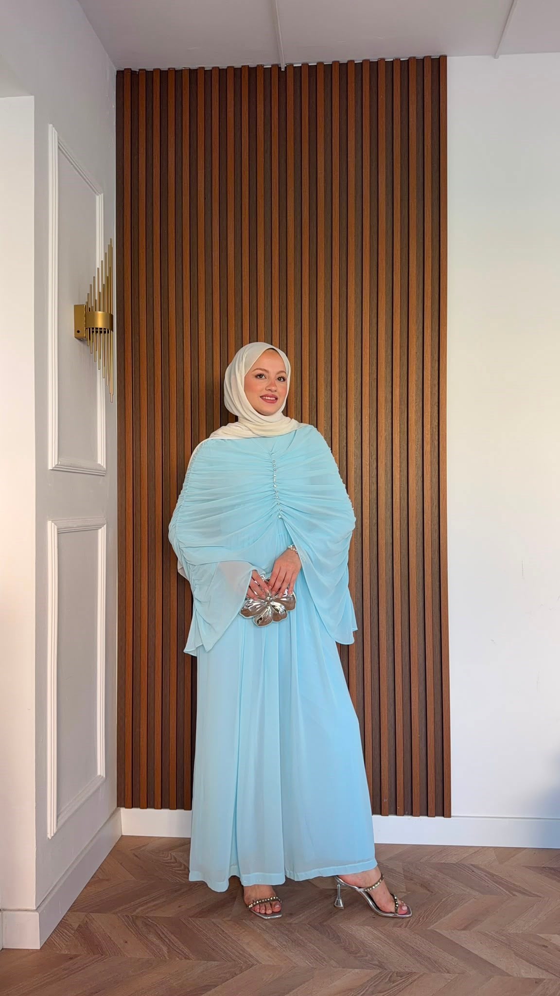 MEYSADESIGN PANTOLON TAKIM Taşlı Büzgülü Multi Şifon Tulum Bebe Mavisi