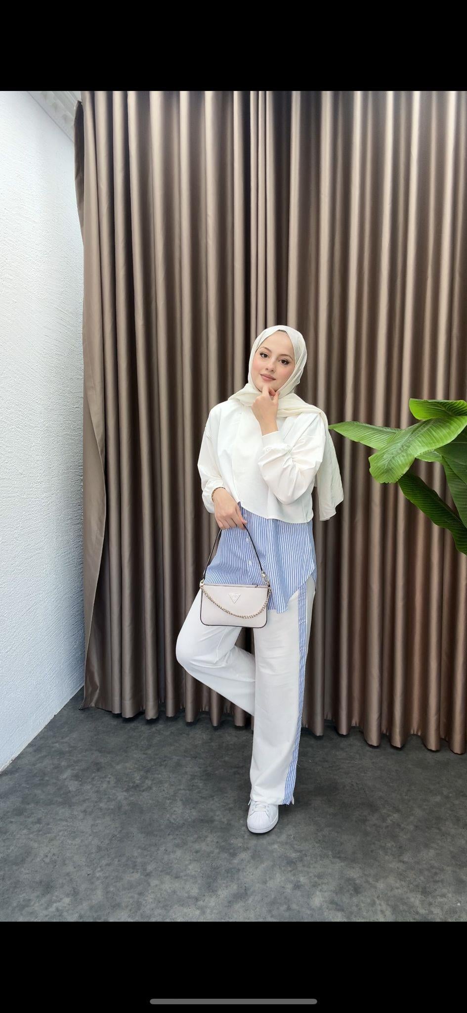 3-Piece Striped Oysh Set White