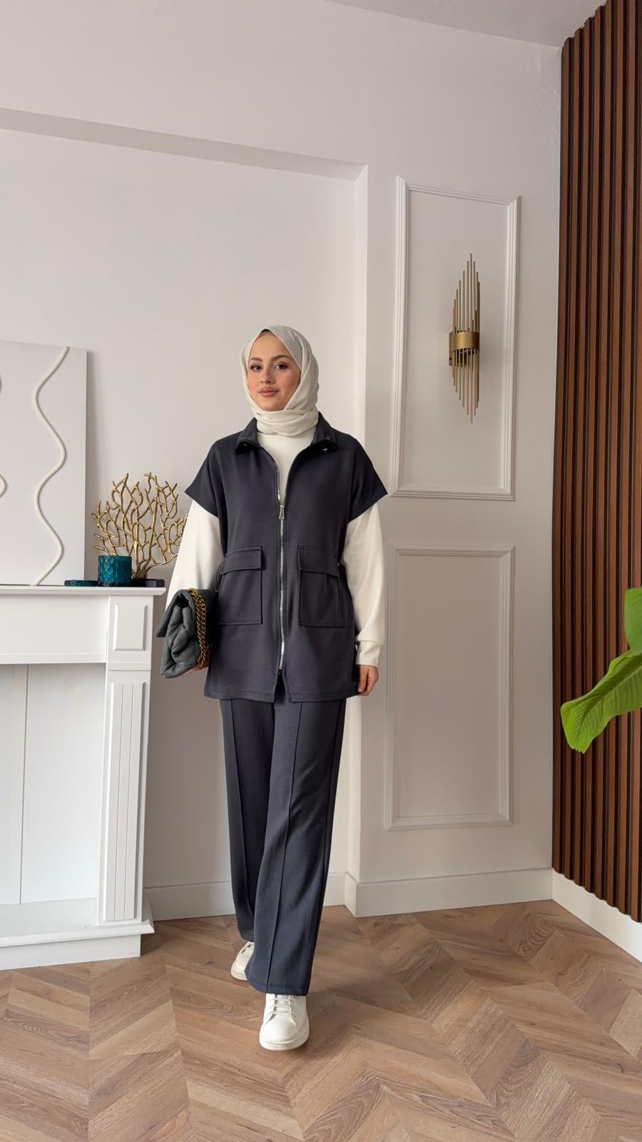 3-Piece Scuba Waistcoat Set Grey