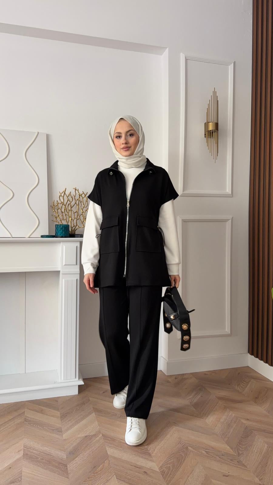 3-Piece Scuba Waistcoat Set Black