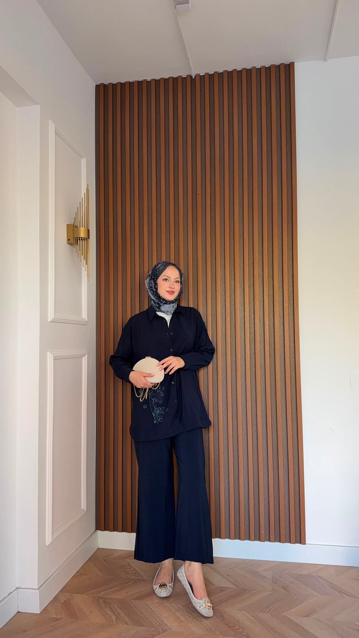 MEYSADESIGN PANTOLON TAKIM Vanilya Boncuk İşlemeli Tensel Pantolonlu Takım Lacivert