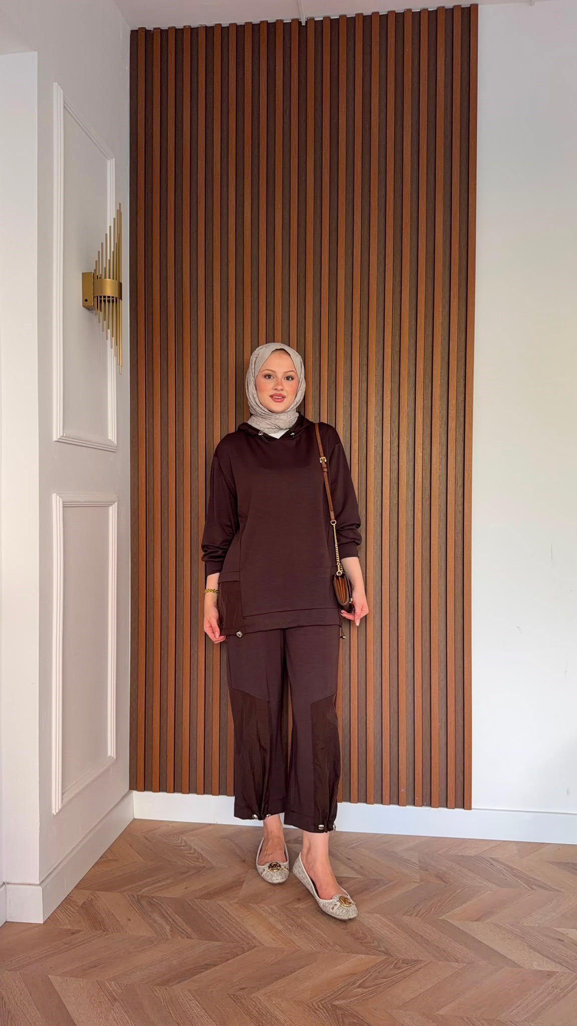MEYSADESIGN PANTOLON TAKIM Visa Paraşüt Parçalı İkili Takım Acı Kahve