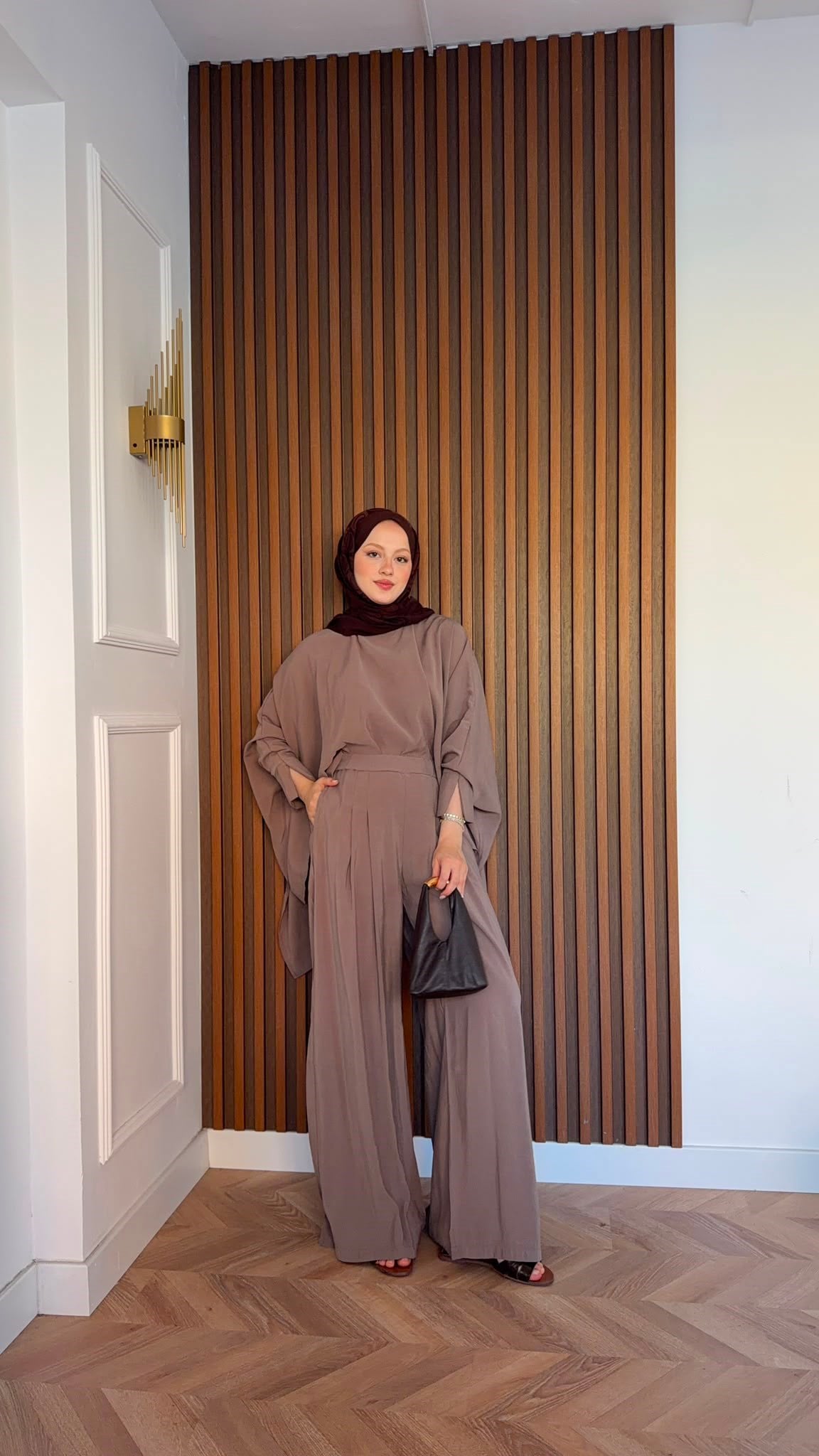 MEYSADESIGN PANTOLON TAKIM Yarasa Kol Tensel Takım Vizon
